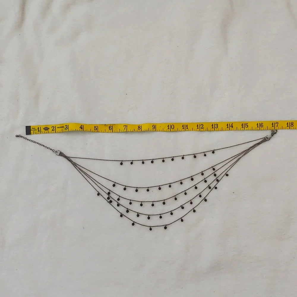 SALE: Silver-Colored 5-Chain Adjustable  Necklace -Small Black Dangling Beads - Picture 8 of 10